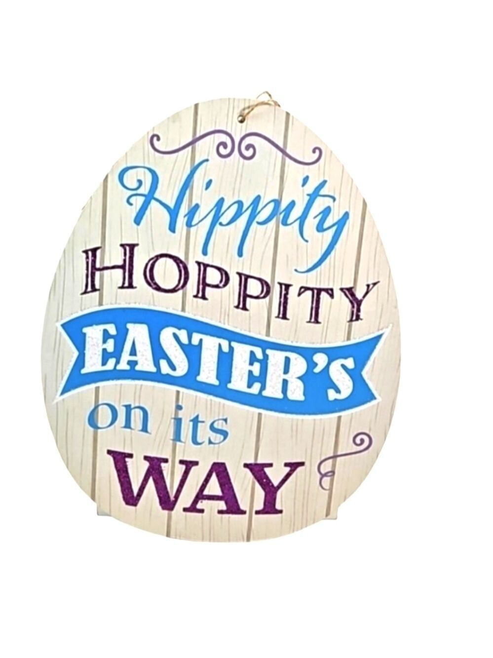 Hand Crafted handpainted Easter wall decor Playwood egg purple and blue glitter